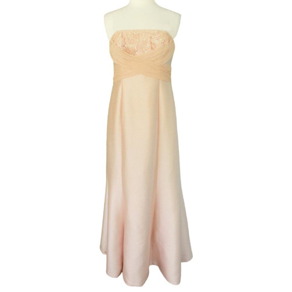 Rickie Freeman Teri Jon Pastel Pink Strapless Formal Dress Ball Gown Silk Satin